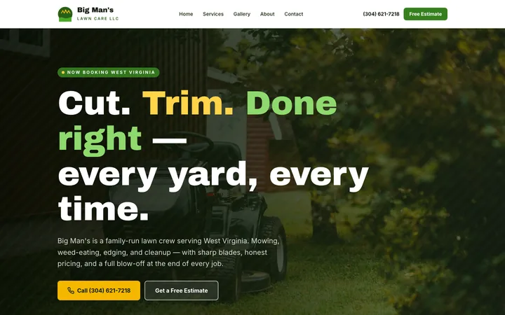 Big Man's Lawn Care — Home Services website