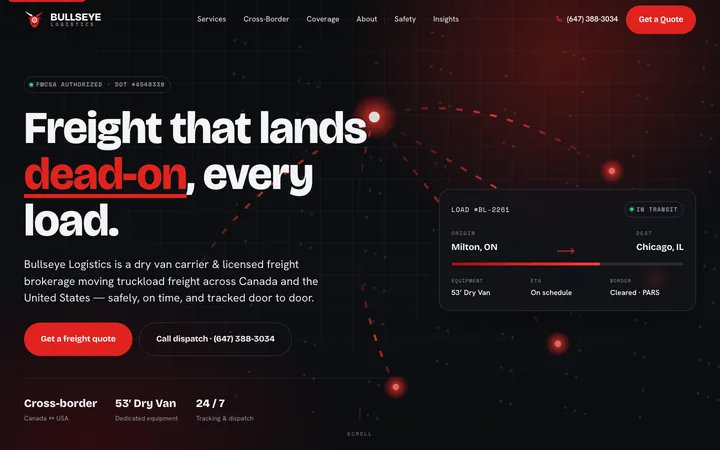 Bullseye Logistics — Cross-Border Freight website