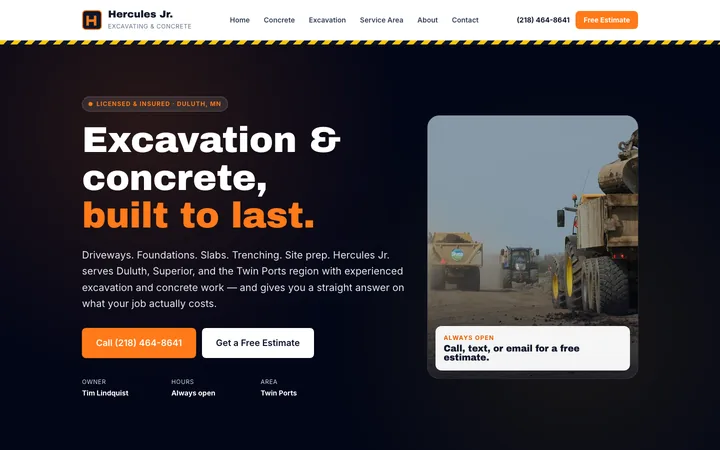 Hercules Jr. Excavating — Excavation & Concrete website
