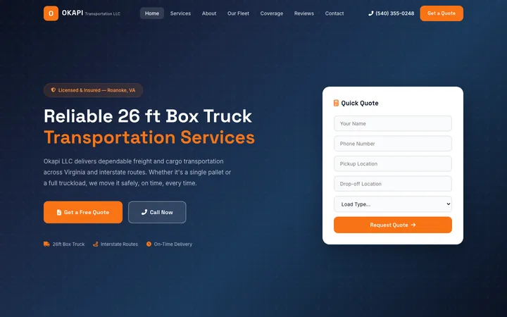 Okapi LLC — Box Truck Transport website